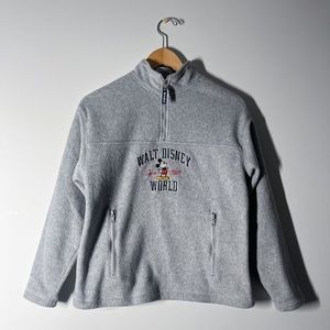 Vintage Walt Disney World Kids Grey 1/4 Zip Pullover Fleece Size Large Sweater